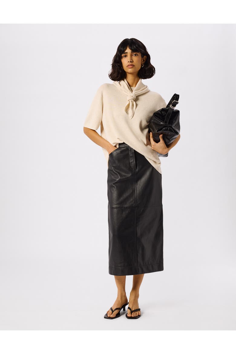 Panelled Leather Midi Skirt, Alternate, color, Black