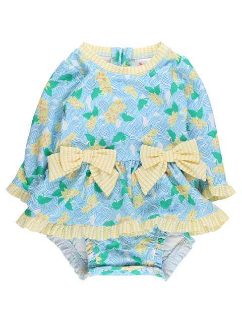 UPF50+ Long Sleeve One Piece Bow Peplum Rash Guard Swimsuit (Baby)