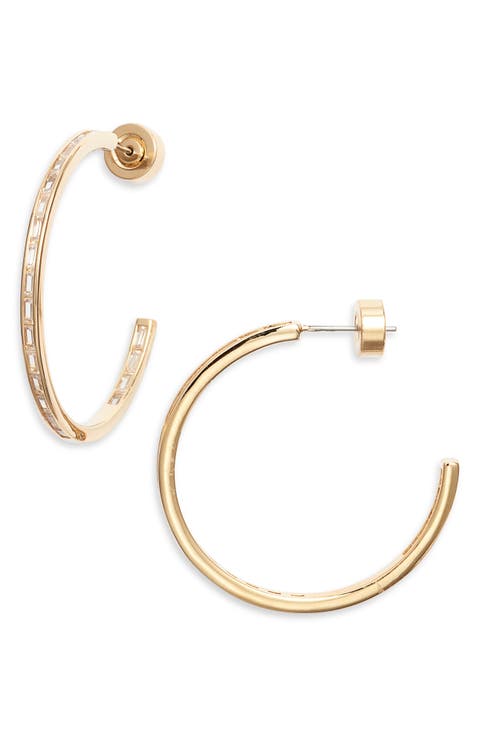 Baguette Cubic Zirconia Inside Out Hoop Earrings