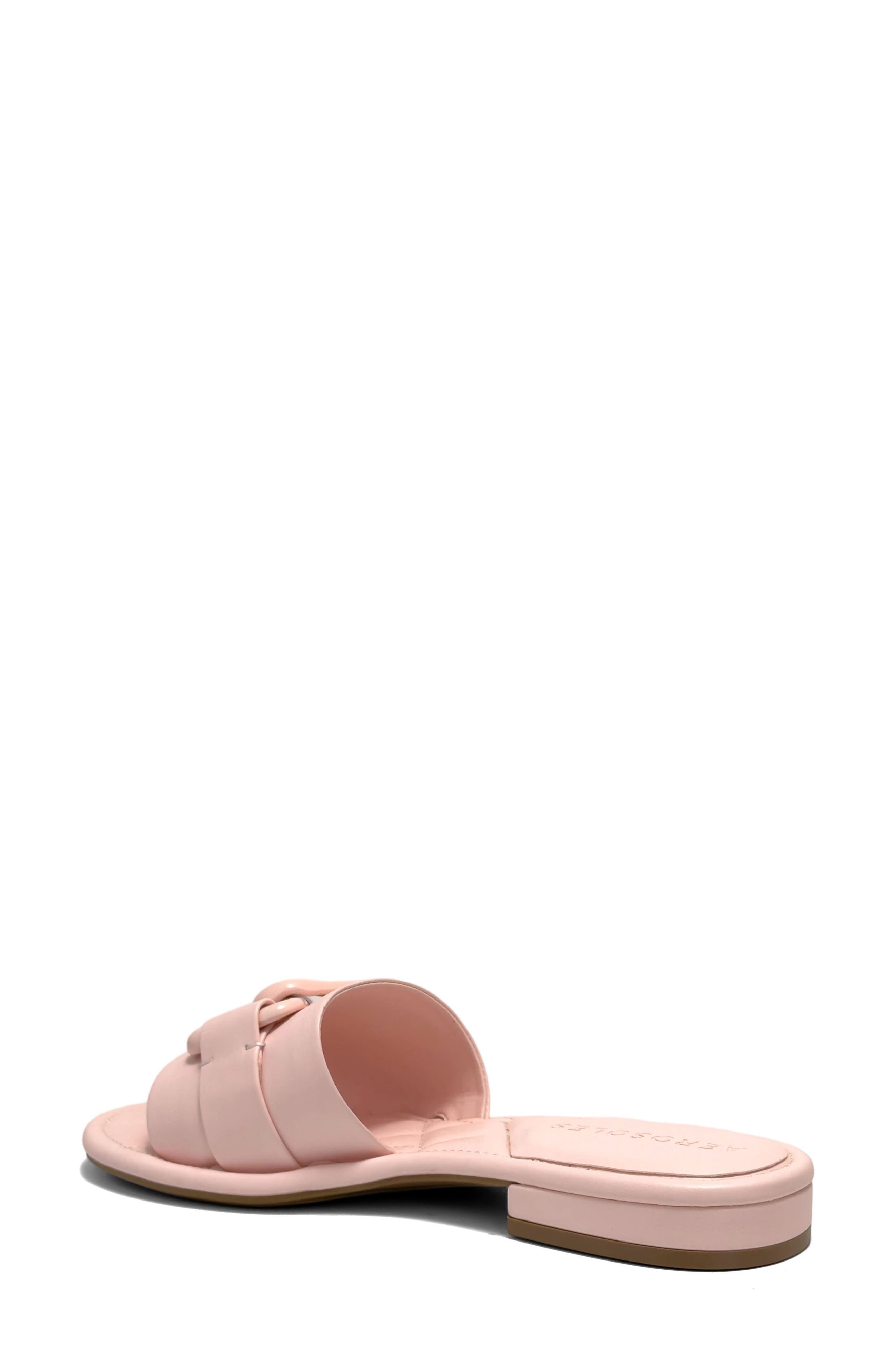 Big Charm Link Slide Sandal, Alternate, color, PINK FAUX NAPPA