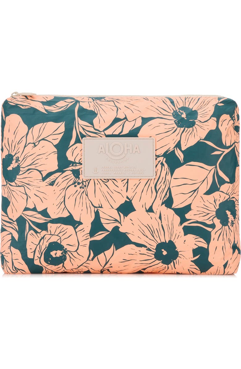 Aloha Collection Mid Flor Del Mar Water Resistant Tyvek<sup>®</sup> Zip Pouch, Main, color, Dark Teal/ Peachy