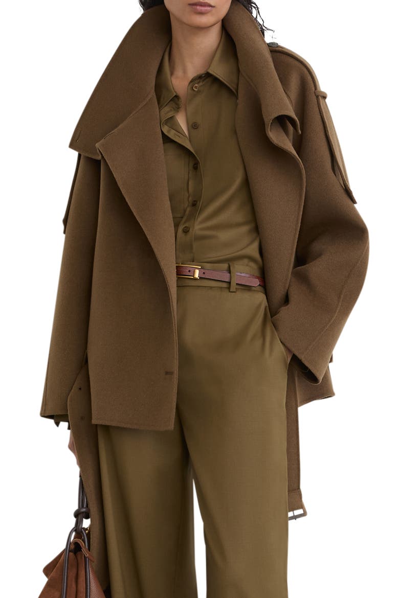 Lea Belted Wool Blend Coat, Main, color, KHAKI GREEN