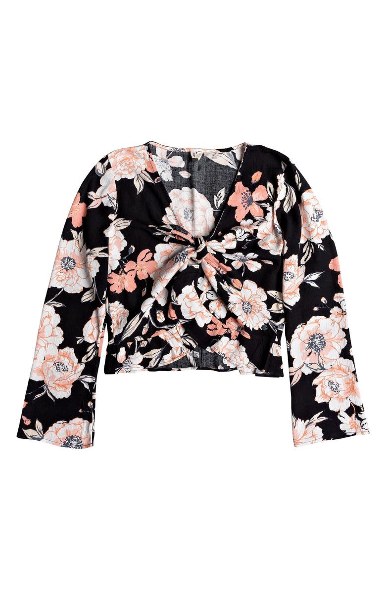 Roxy Blue Day Baby Floral Tie Front Crop Top, Alternate, color, 