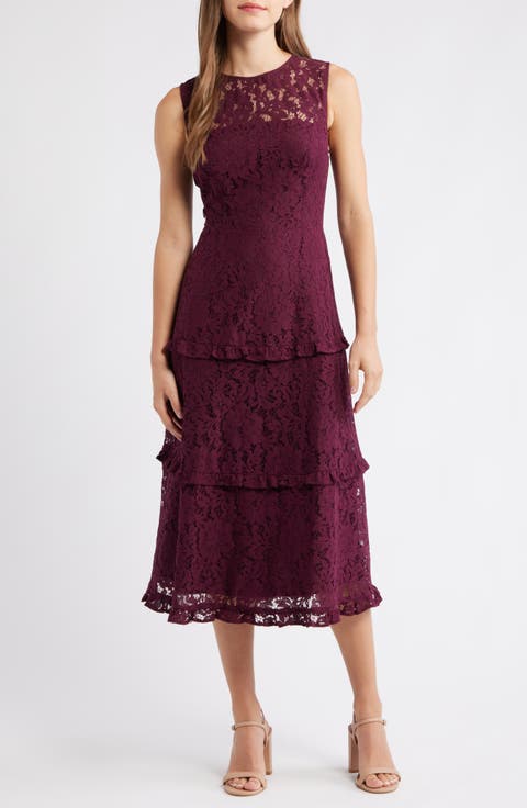Sleeveless Tiered Ruffle Lace Midi Dress