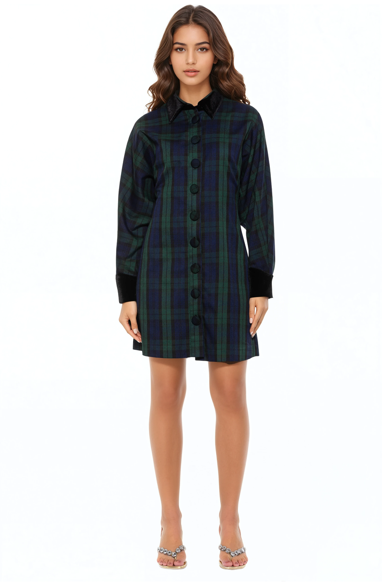 Alexia Admor Velvette Plaid Dress, Main, color, Green Plaid