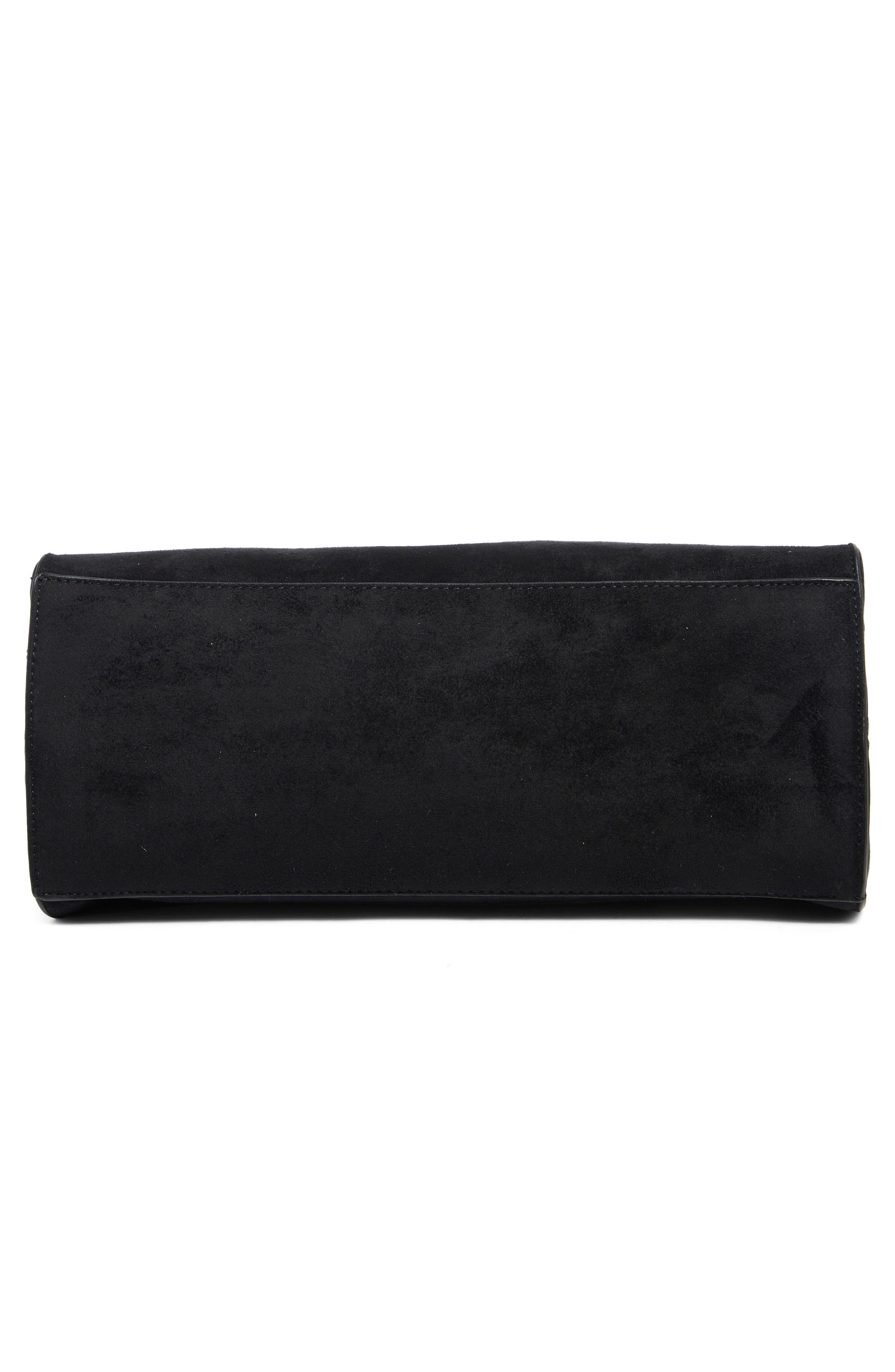 URBAN EXPRESSIONS HANDBAGS Faux Suede Double Buckle Satchel, Alternate, color, Black