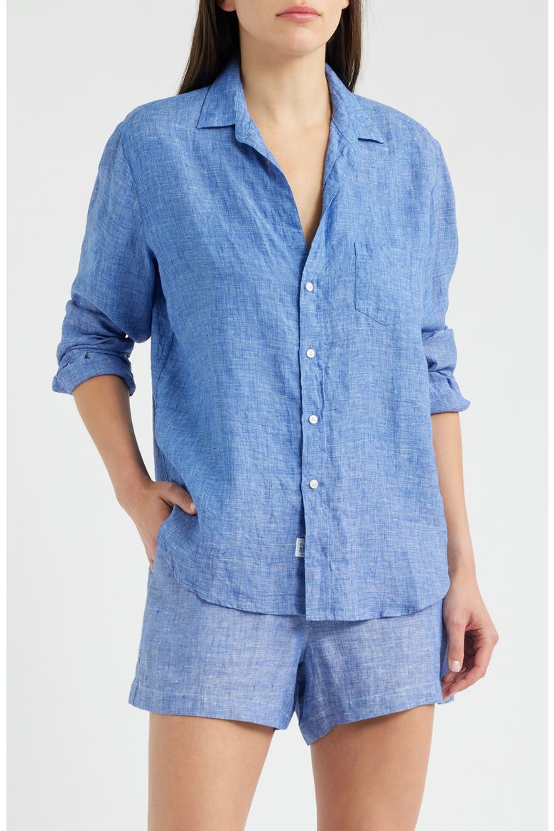 Relaxed Button-Up Shirt, Main, color, NAVY LINEN