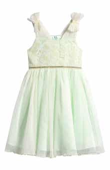 Kids' Ruffle Shoulder Tulle Party Dress