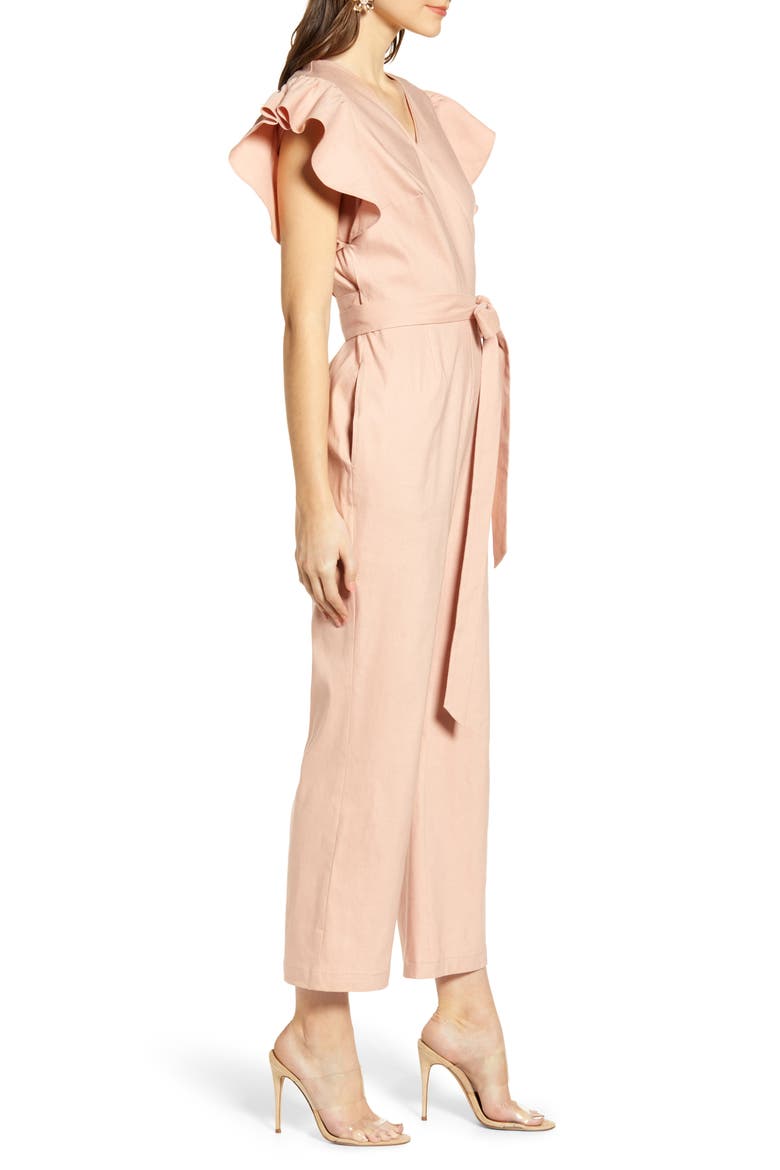 Ruffle Sleeve Jumpsuit, Alternate, color, PINK TAN