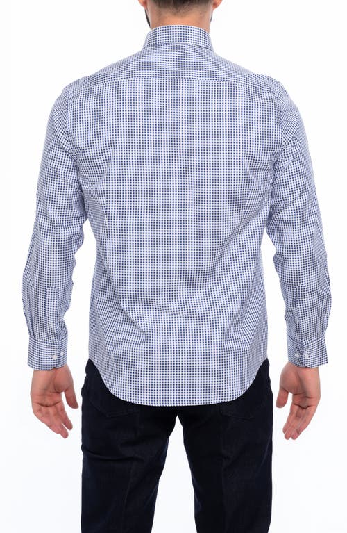 Vellapais Check Cotton Slim Fit Button Down Shirt In Navy Blue
