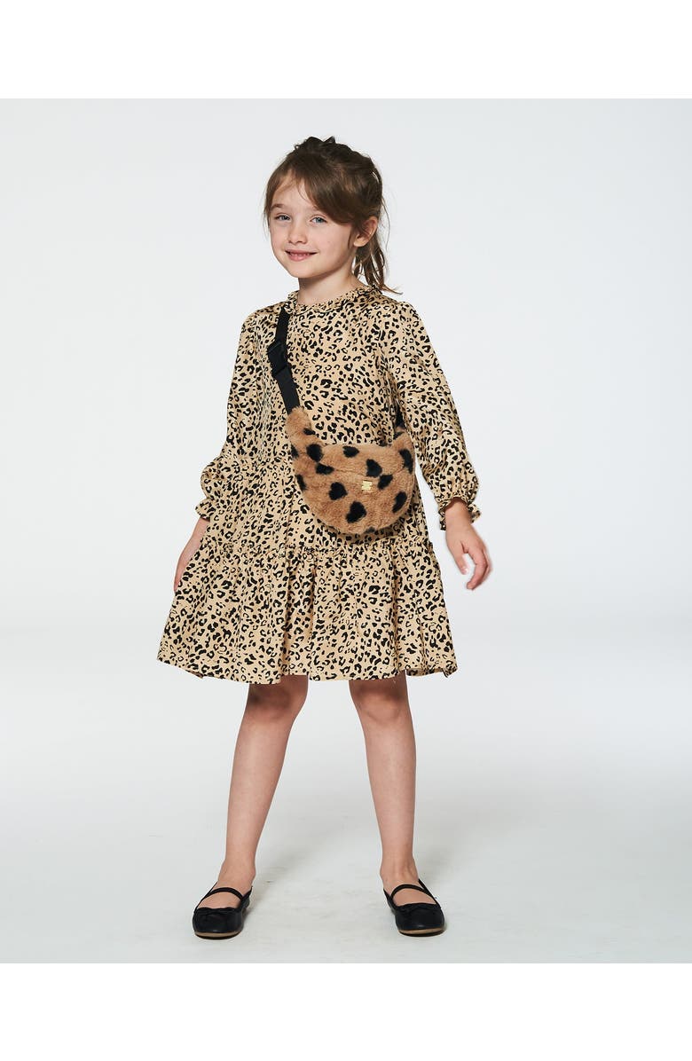 Deux par Deux Girl's Long Sleeve Viscose Dress With Frill Printed Leopard, Alternate, color, 