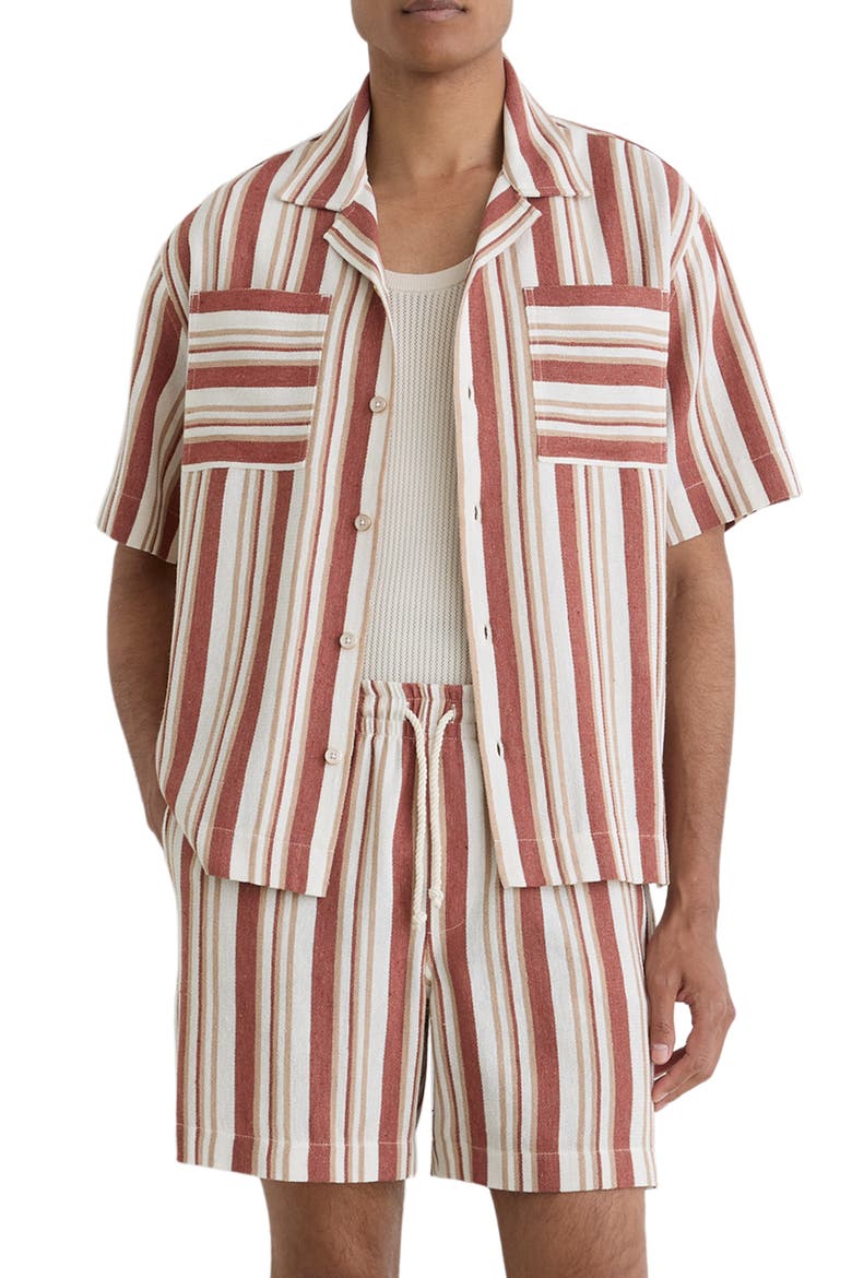 Celeste Stripe Camp Shirt, Main, color, RED/ STONE