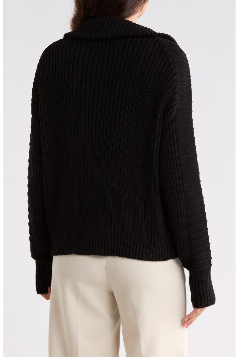 Ribbed Zip-Up Sweater, Alternate, color, BLACK