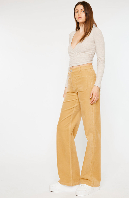 Kancan Saturn Ultra High Rise Wide Leg Corduroy Pants In Yellow