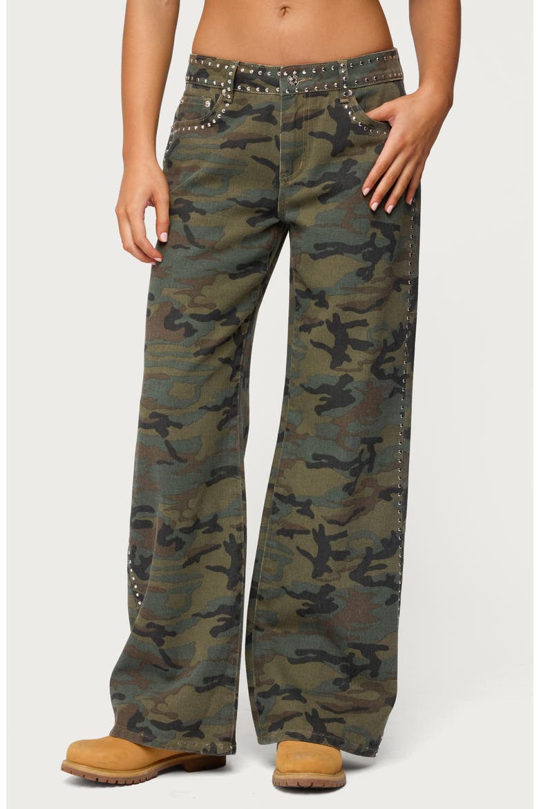 Quicy Studded Low Rise Baggy Jeans, Main, color, OLIVE-WASHED