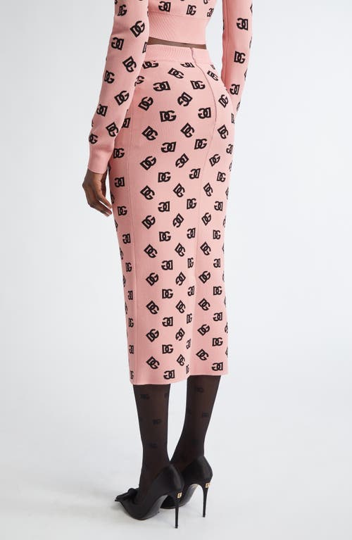 Dolce & Gabbana Pink Skirt With Pencil Design And All-over Printed Dg Logo In Viscose Blend Woman In Rosa Polvere Scuro