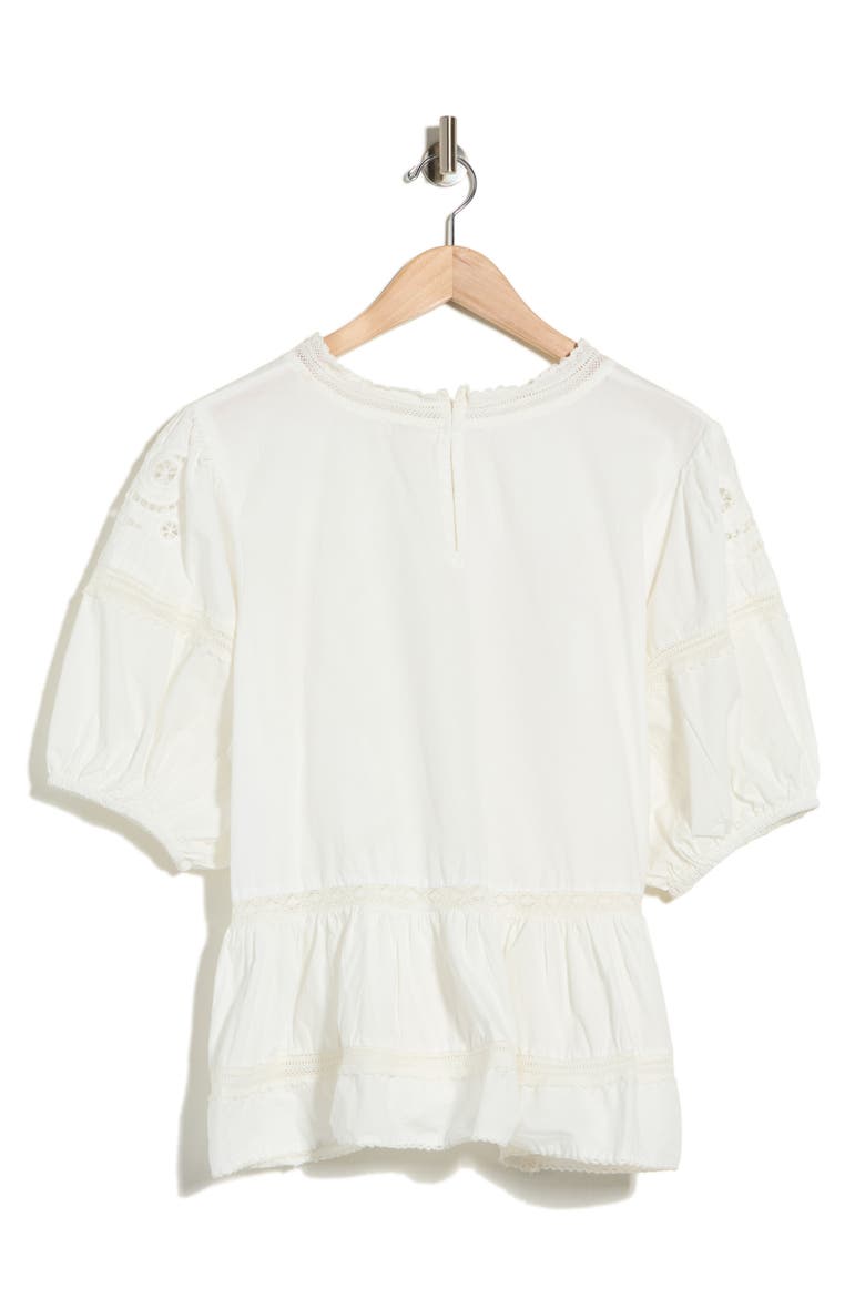 Embroidered Short Sleeve Cotton Peplum Top, Alternate, color, WHITE