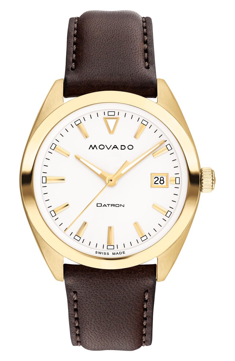 Movado Heritage Datron Leather Strap Watch, 39mm, Main, color,