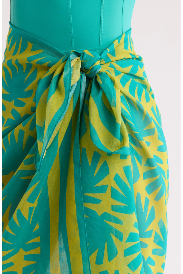 The Elena Abstract Print Cotton & Silk Cover-Up Pareo, Alternate, color, CHARTREUSE / TEAL