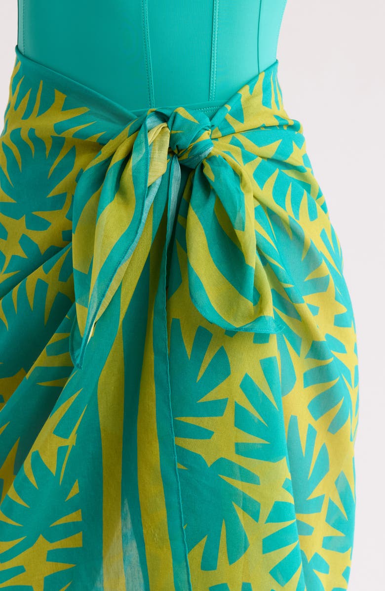 Solid & Striped The Elena Abstract Print Cotton & Silk Cover-Up Pareo, Alternate, color, Chartreuse / Teal