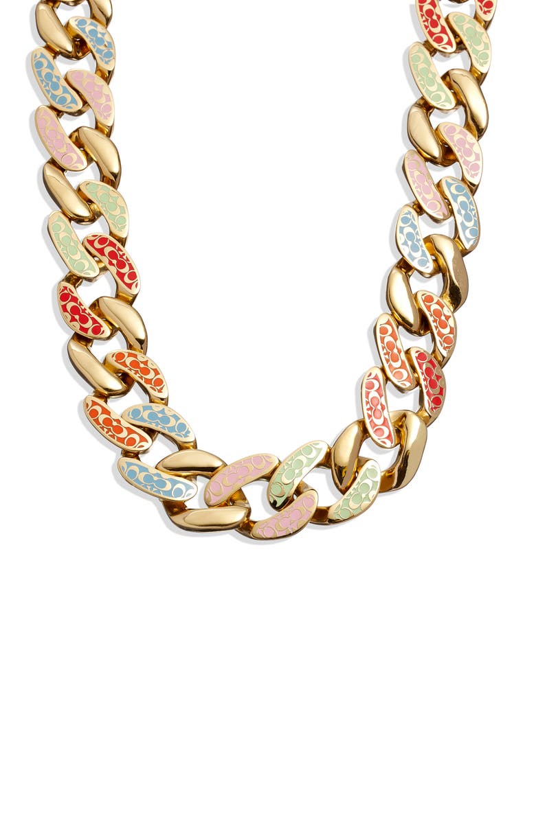 COACH Rainbow Logo Quilt Collar Necklace, Alternate, color, 