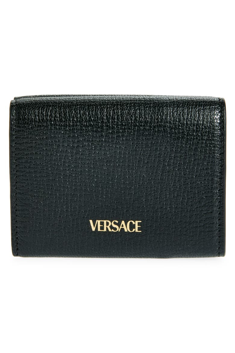 Medusa Leather Trifold Wallet, Alternate, color, BLACK VERSACE GOLD