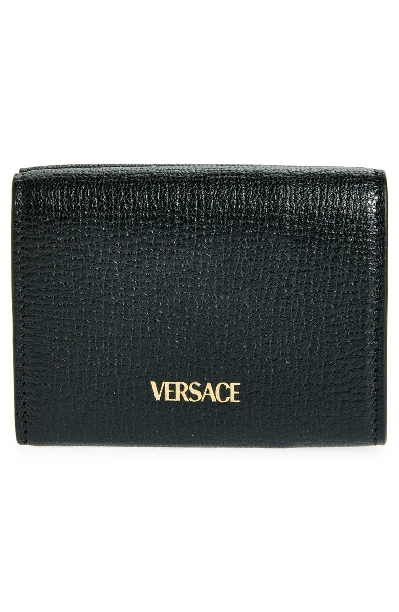 Versace Medusa Leather Trifold Wallet, Alternate, color, Black Versace Gold
