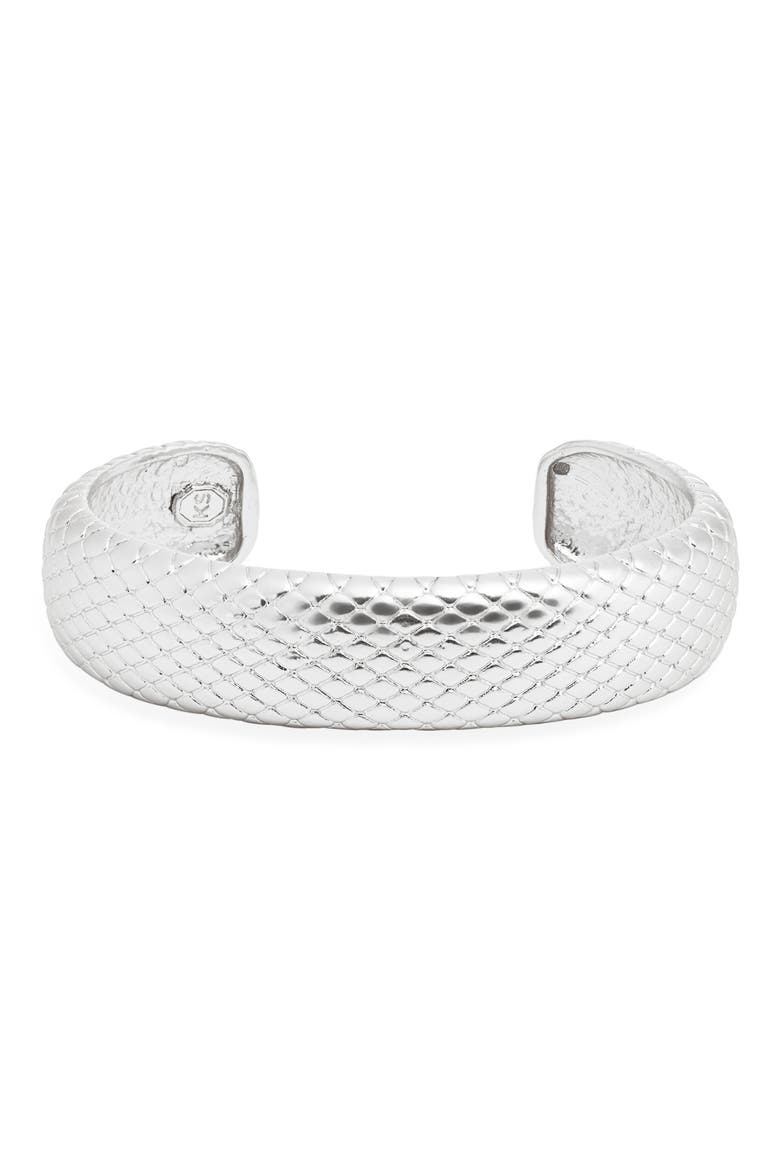 Snakeskin Textured Cuff Bracelet, Main, color, SILVER