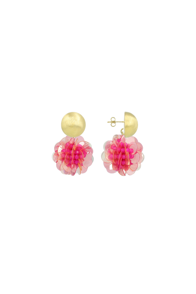 Fine Big Sequin Globe Earrings in Fuchsia & Sunlight Yellow, Main, color, Fuchsia, Sunlight Yellow
