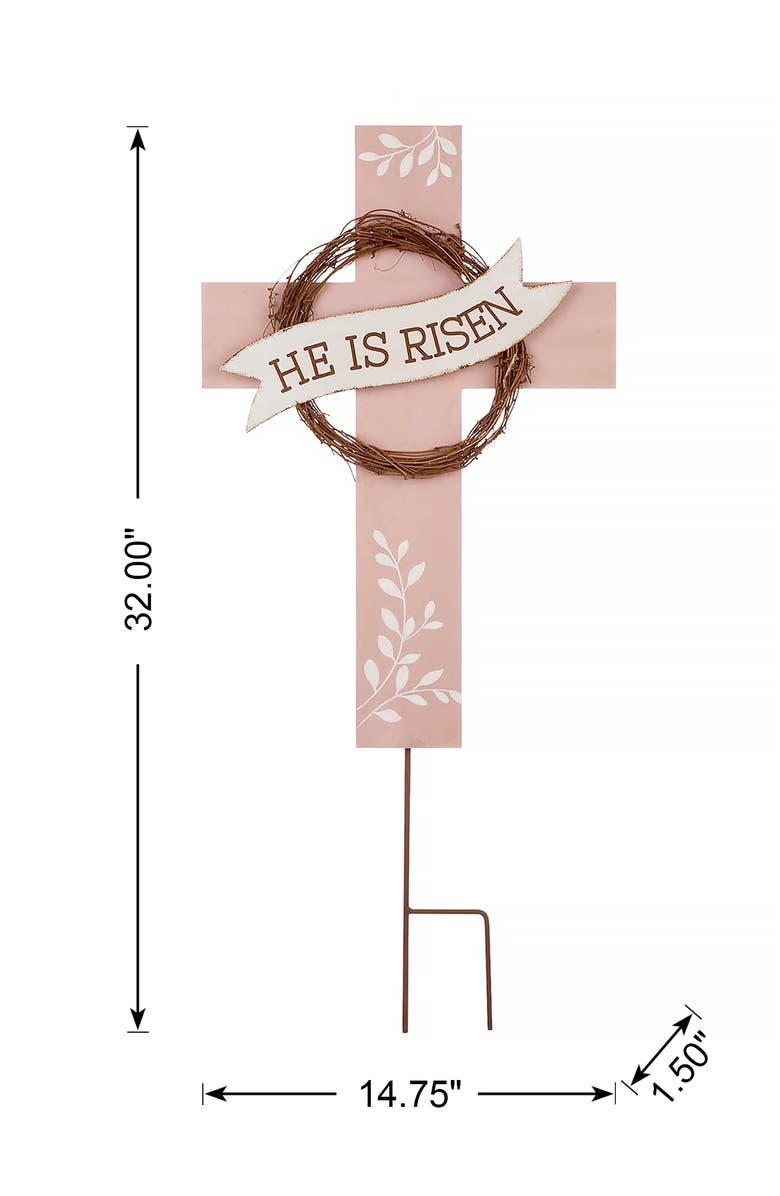 Glitzhome 32"H Easter Wooden Metal Cross Yard Stake or Wall Decor, Alternate, color, Brown
