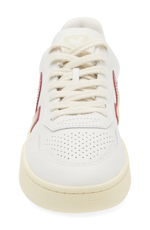 Veja V-90 Panelled Leather Sneakers In Extra-white Marsala
