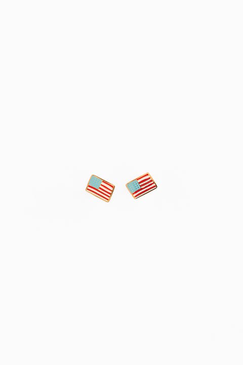Girls' American Flag Flatback Stud Hypoallergenic Earrings