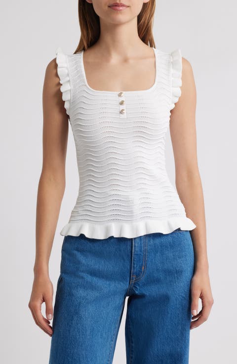 Wave Stitch Ruffle Accent Knit Top