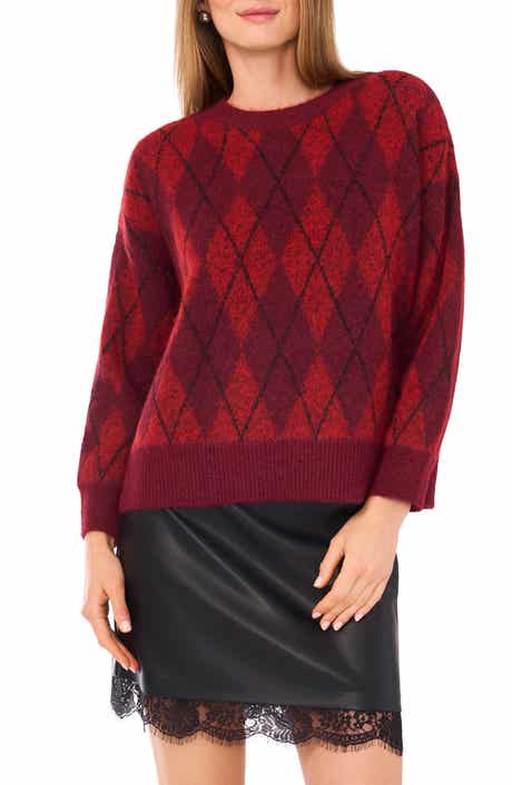 Vince Camuto Argyle Eyelash Jacquard Crewneck Sweater
