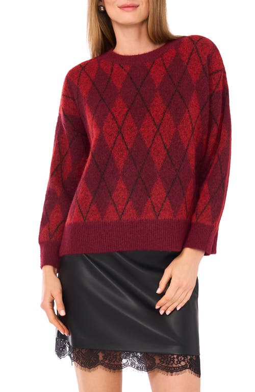 Vince Camuto Argyle Eyelash Jacquard Crewneck Sweater In Burgundy