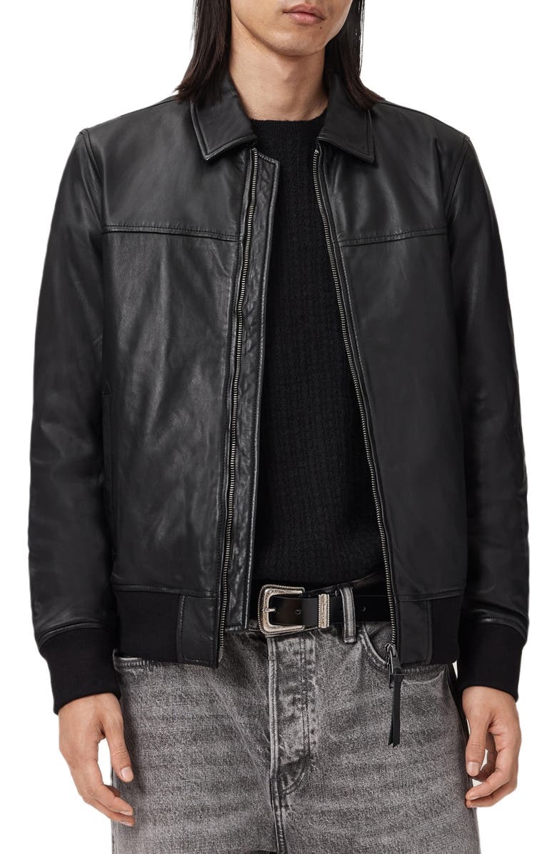 AllSaints Rashford Leather Jacket, Main, color, Black