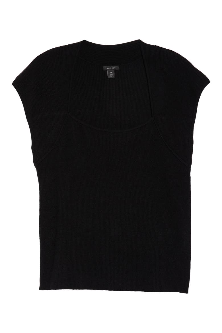 Cap Sleeve Envelope Neck Sweater, Alternate, color, BLACK