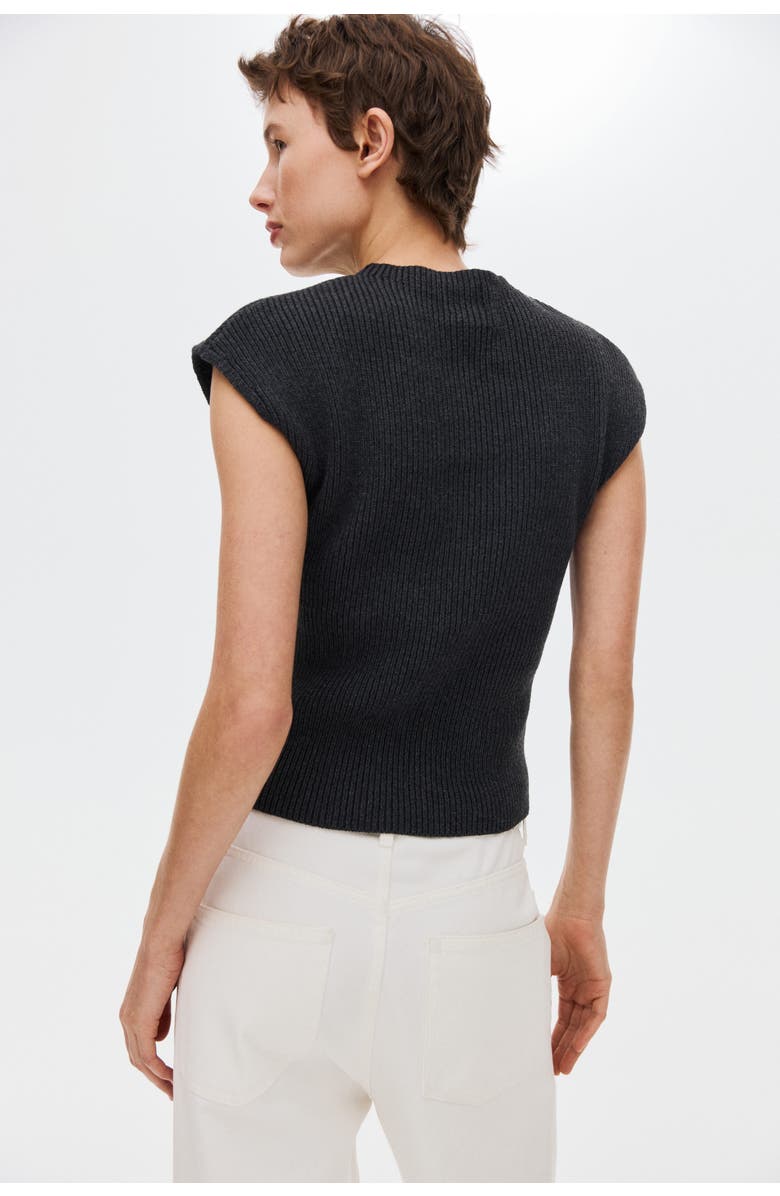 H&M Short-sleeved rib-knit cardigan, Alternate, color, Dark Gray Melange