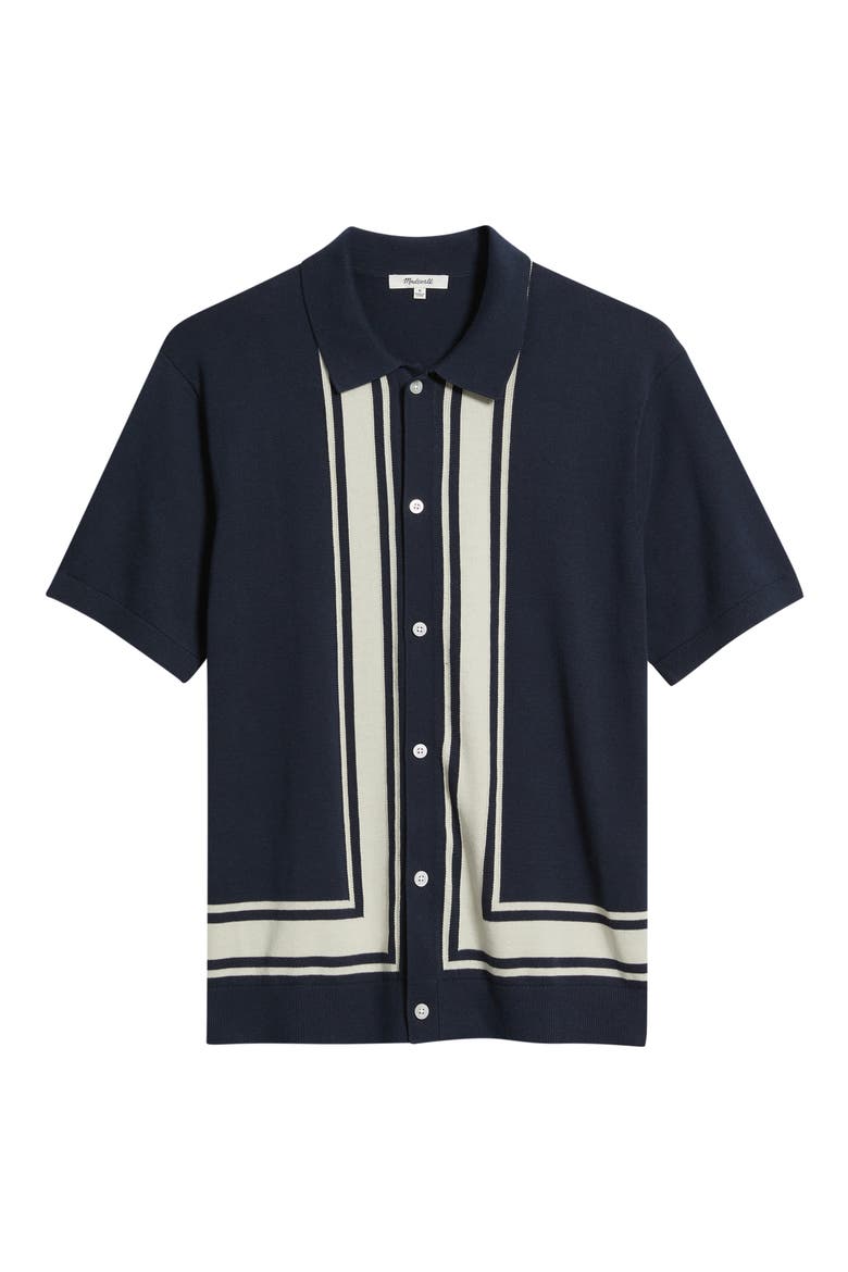 Border Stripe Short Sleeve Cotton Sweater Shirt, Alternate, color, INK