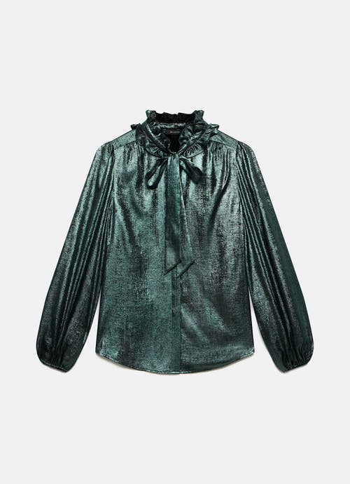 Mint Velvet Metallic Bow Blouse In Green