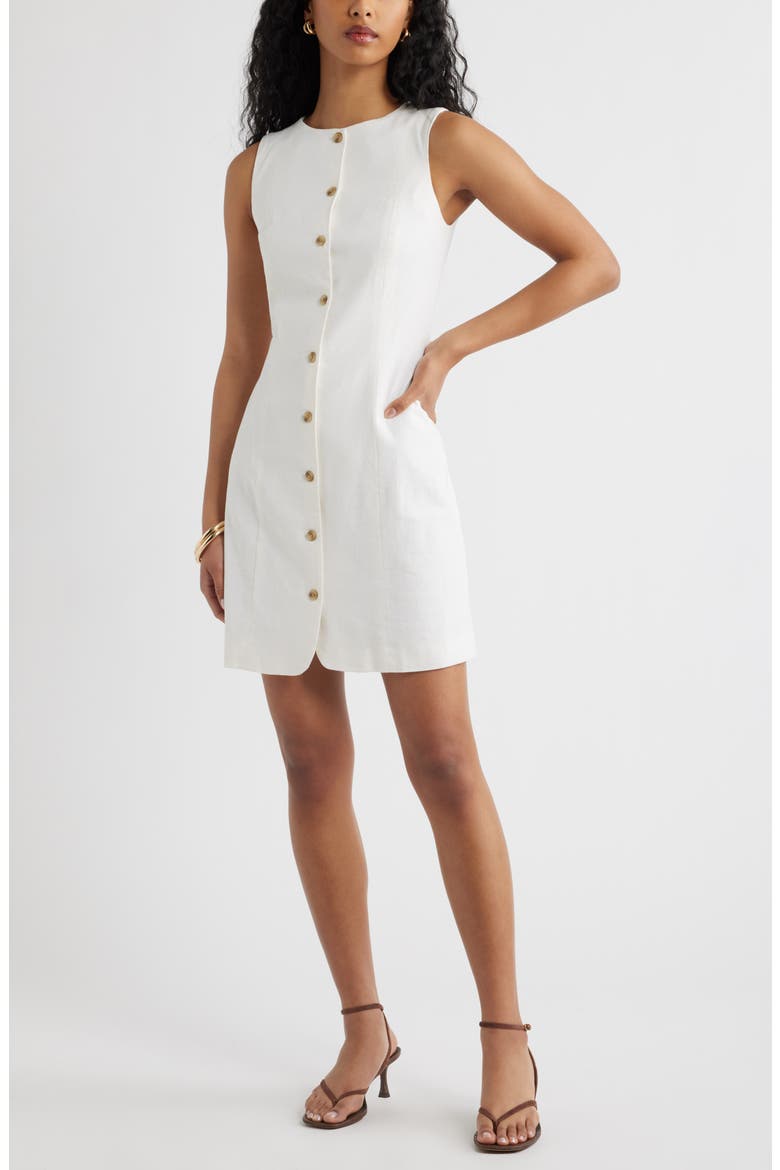 white linen dress with buttons Open Edit Button Front Linen Blend Dress in Pink Pinkesque at Nordstrom, Size X-Large