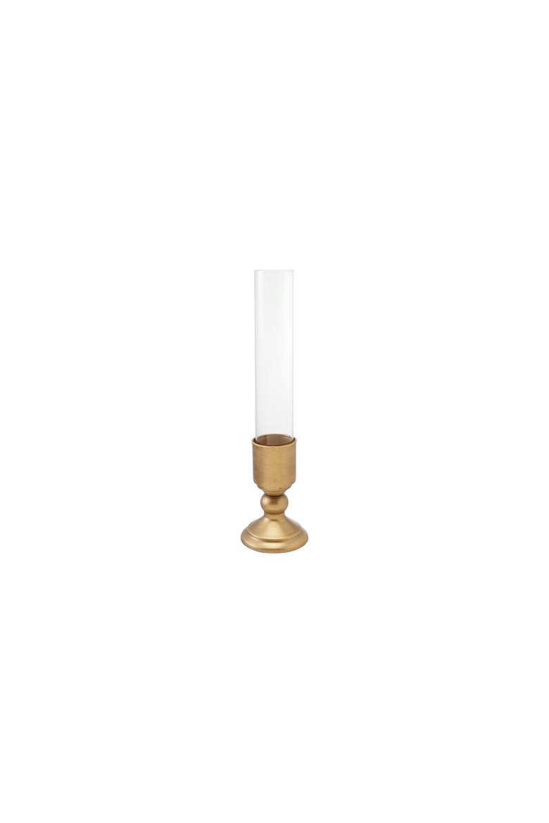 Iron Taper Holder Duo with Glass Hurricane, Main, color, Gold