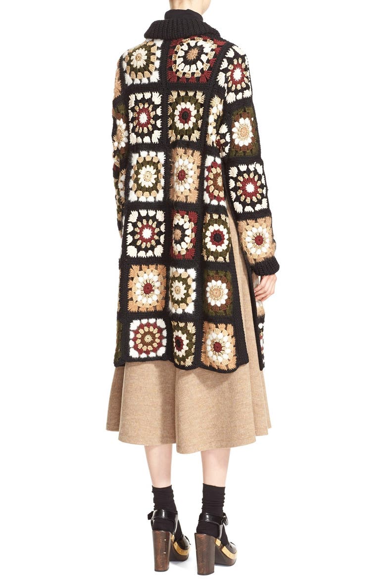 'Granny Square' Mixed Media Cardigan, Alternate, color, BLACK/ MULTI