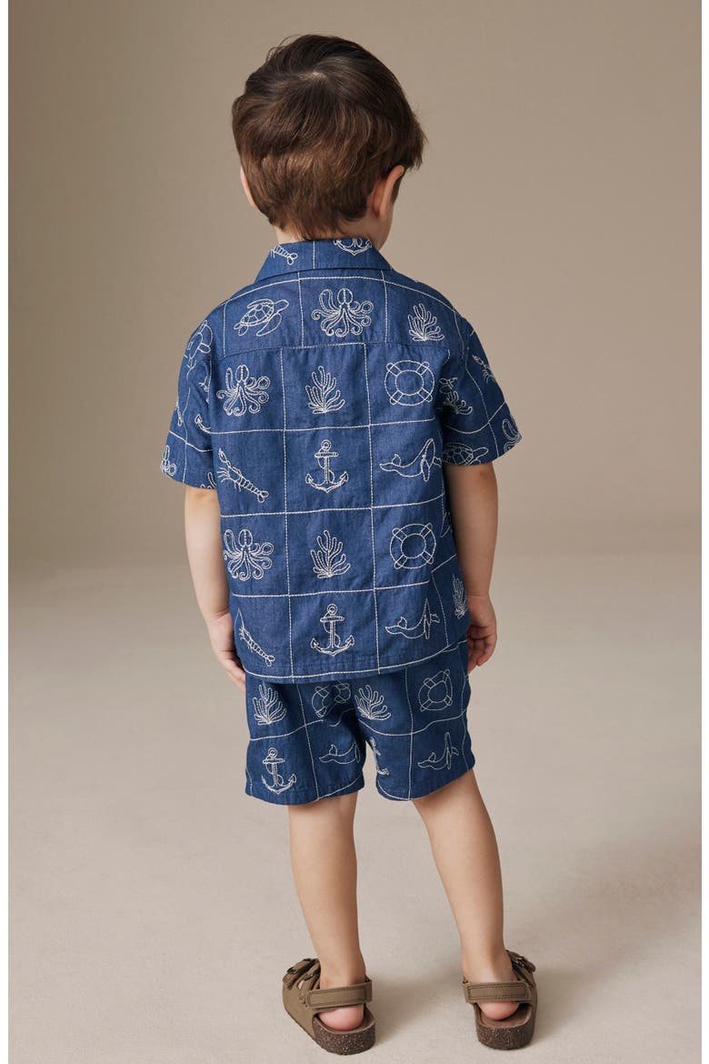 Kids' Stitch Button-Up Shirt & Shorts Set, Alternate, color, BLUE