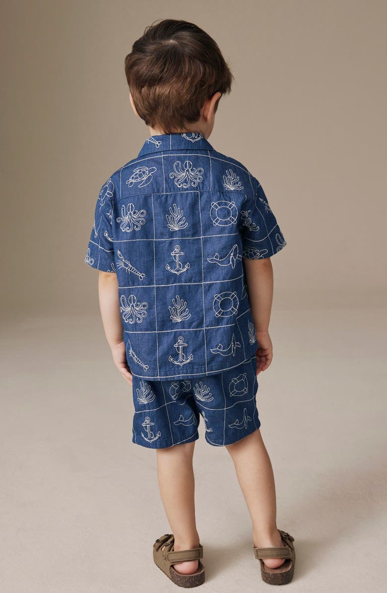 NEXT Kids' Stitch Button-Up Shirt & Shorts Set, Alternate, color, Blue