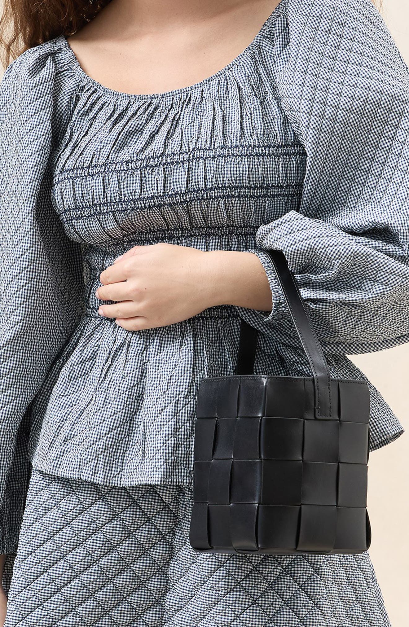 Loeffler Randall Laith Woven Leather Bucket Bag, Alternate, color, Black