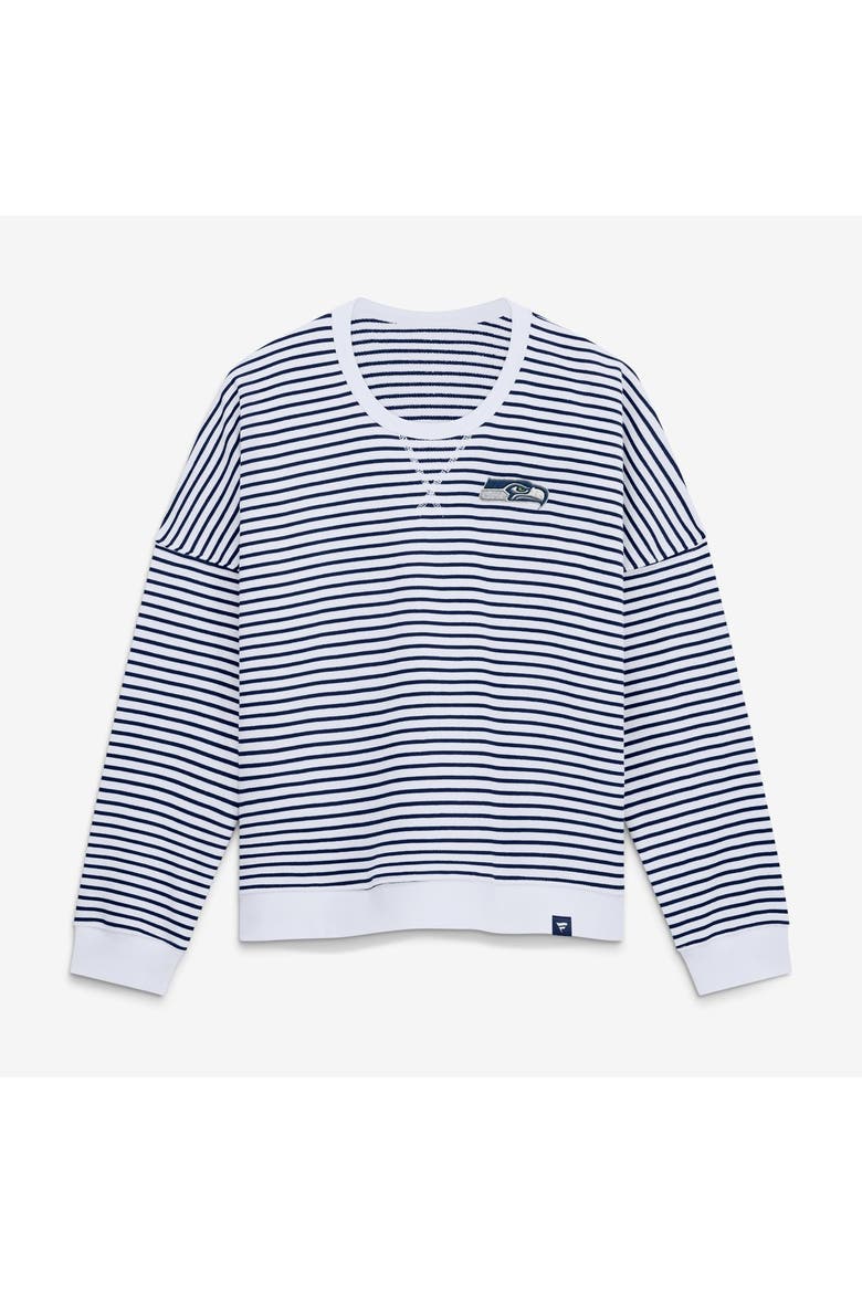 Women's Fanatics White/College Navy Seattle Seahawks Striped Oversized French Terry Sweatshirt, Main, color, White