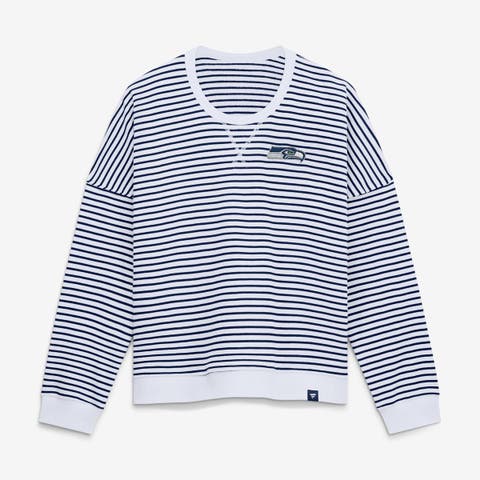 Women's Fanatics White/College Navy Seattle Seahawks Striped Oversized French Terry Sweatshirt