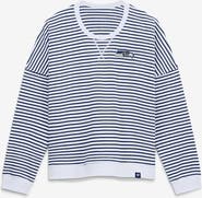 FANATICS Women's Fanatics White/College Navy Seattle Seahawks Striped Oversized French Terry Sweatshirt