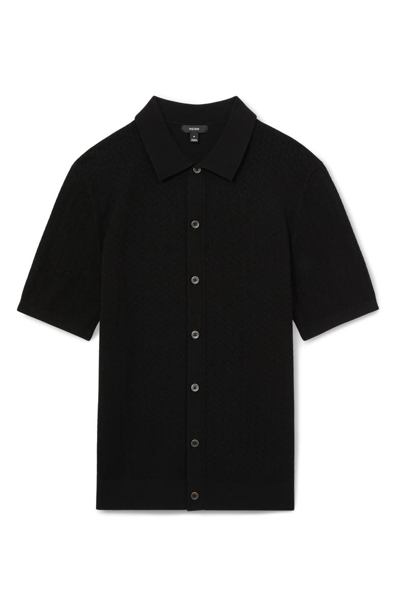 Reiss Thames Pointelle Knit Short Sleeve Button-Up Shirt, Alternate, color, Black